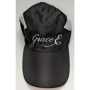 Racetrackers Grace E Running Black & White Cap Hat Adjustable Hook & Loop Strap